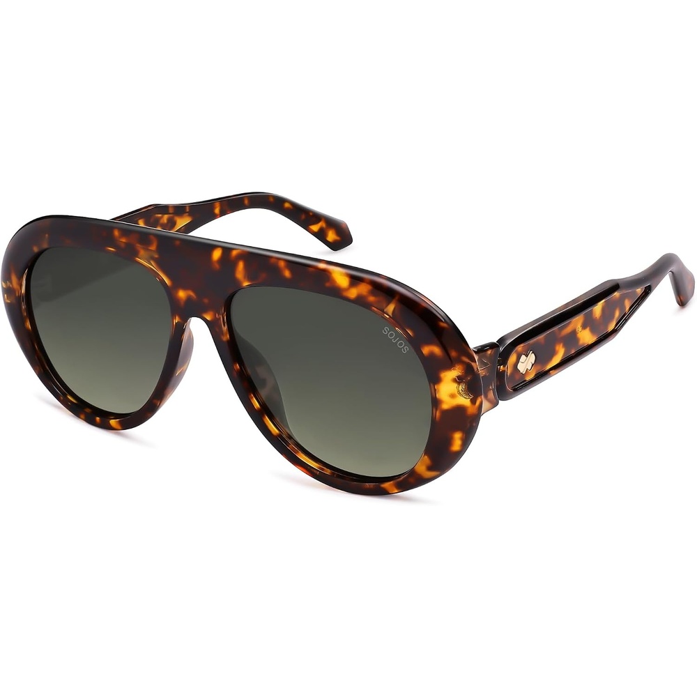image:imageSOJOS Trendy Oversized Polarized Aviator Sunglasses Womens Men SJ2390  Retro Vintage 70s Style UV Protection Shield Sun GlassesLeopardGradient Greyishgreen