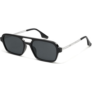 image:imageSOJOS Vintage Polarized Aviator Sunglasses for Women Men 70s Retro Flat Narrow Rectangular Womens Glasses SJ2186Shiny Black