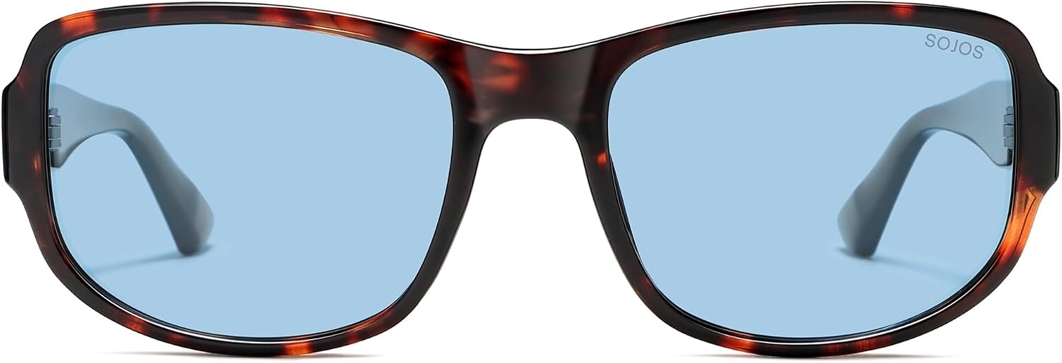 image:imageSOJOS Retro Oversized Polarized Wrap Around Sunglasses for Women Men SJ2728  Vintage 2000s Y2K Wraparound Rounded Rectangle Womens Mens Shades SunniesTortoiseLight Blue