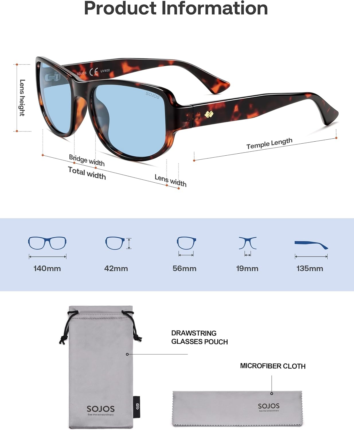 image:imageSOJOS Retro Oversized Polarized Wrap Around Sunglasses for Women Men SJ2728  Vintage 2000s Y2K Wraparound Rounded Rectangle Womens Mens Shades SunniesTortoiseLight Blue