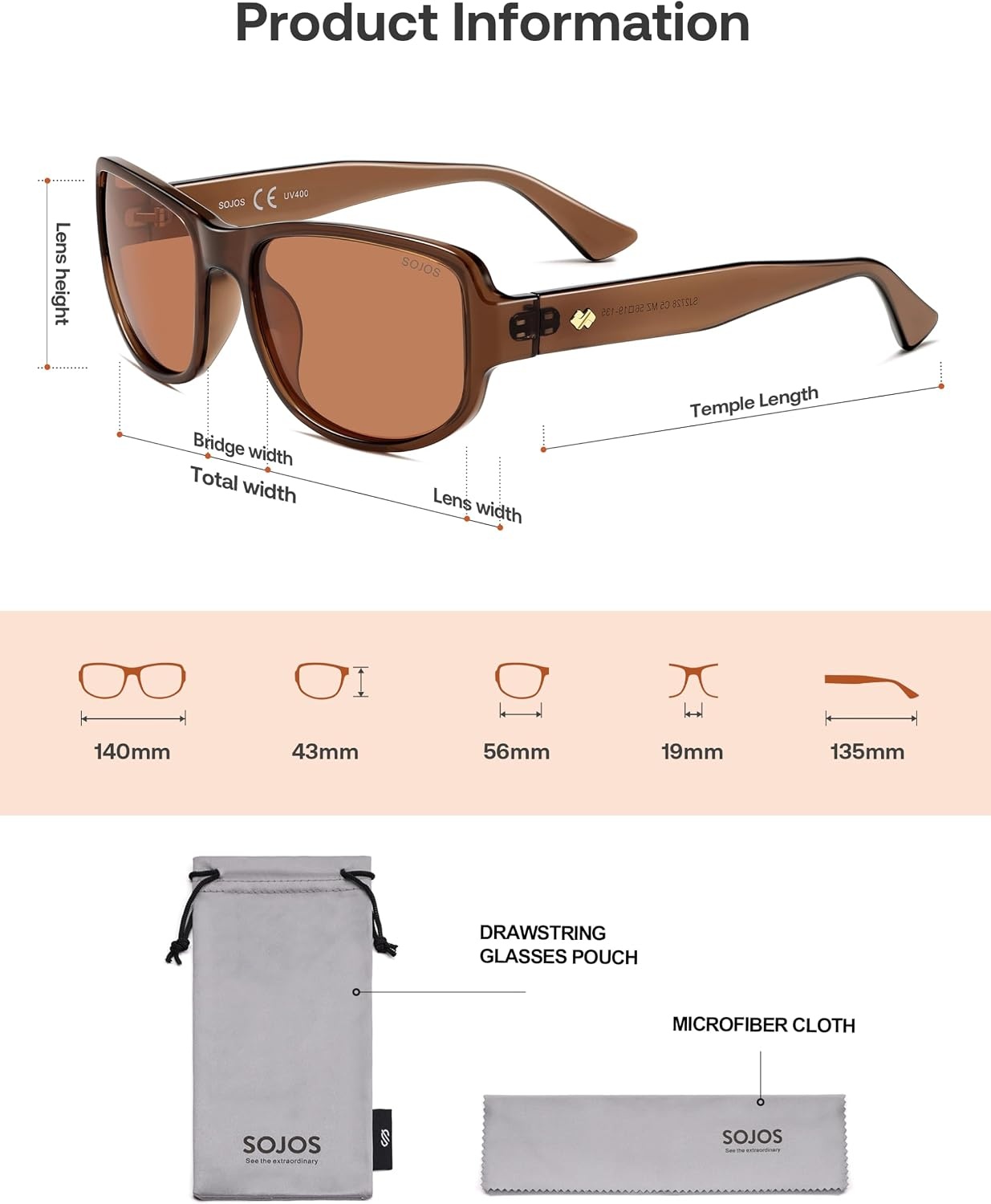 image:imageSOJOS Retro Oversized Polarized Wrap Around Sunglasses for Women Men SJ2728  Vintage 2000s Y2K Wraparound Rounded Rectangle Womens Mens Shades SunniesBrownBrown