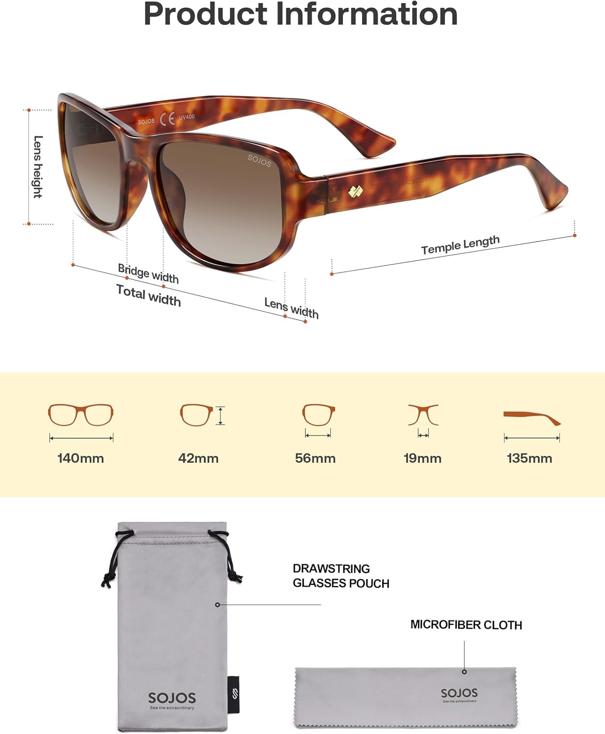 image:imageSOJOS Retro Oversized Polarized Wrap Around Sunglasses for Women Men SJ2728  Vintage 2000s Y2K Wraparound Rounded Rectangle Womens Mens Shades SunniesAmber TortoiseGradient Light Brown