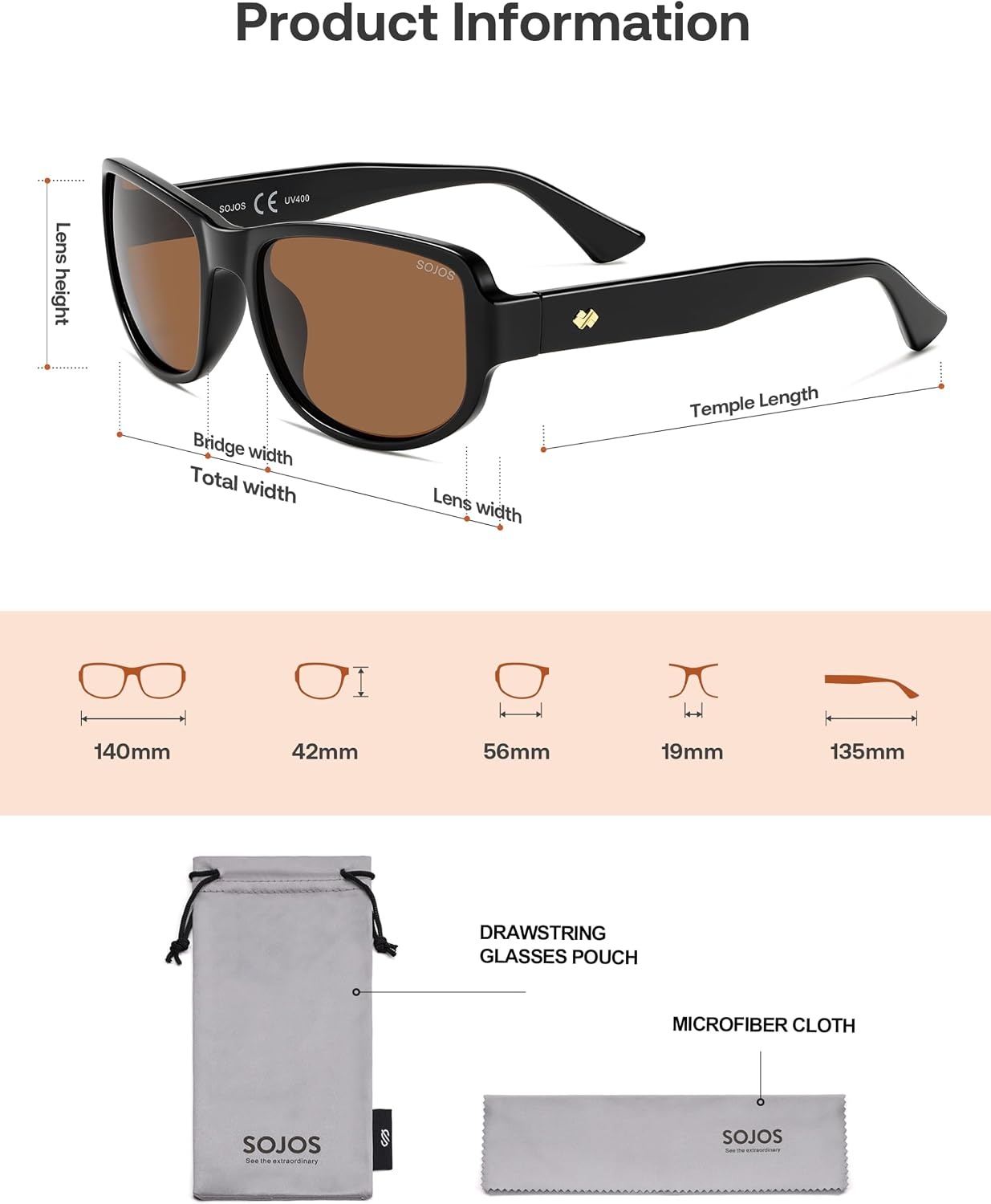 image:imageSOJOS Retro Oversized Polarized Wrap Around Sunglasses for Women Men SJ2728  Vintage 2000s Y2K Wraparound Rounded Rectangle Womens Mens Shades SunniesBlackDark Brown
