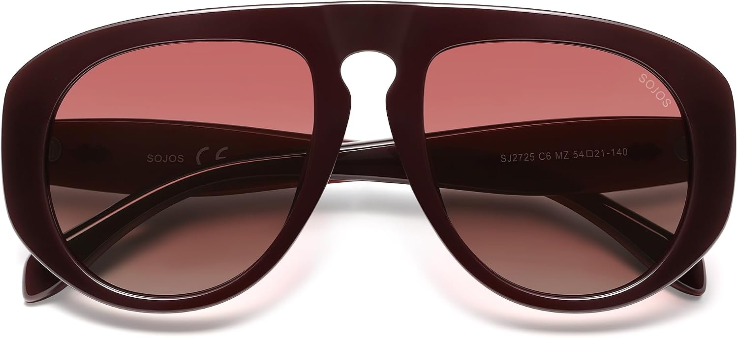 image:imageSOJOS Trendy Oversized Polarized Aviator Sunglasses Womens Mens SJ2725  70s 80s Retro Vintage Shades Big Bold Thick Frame UV Protection TAC Lenses Sun GlassesRedRed