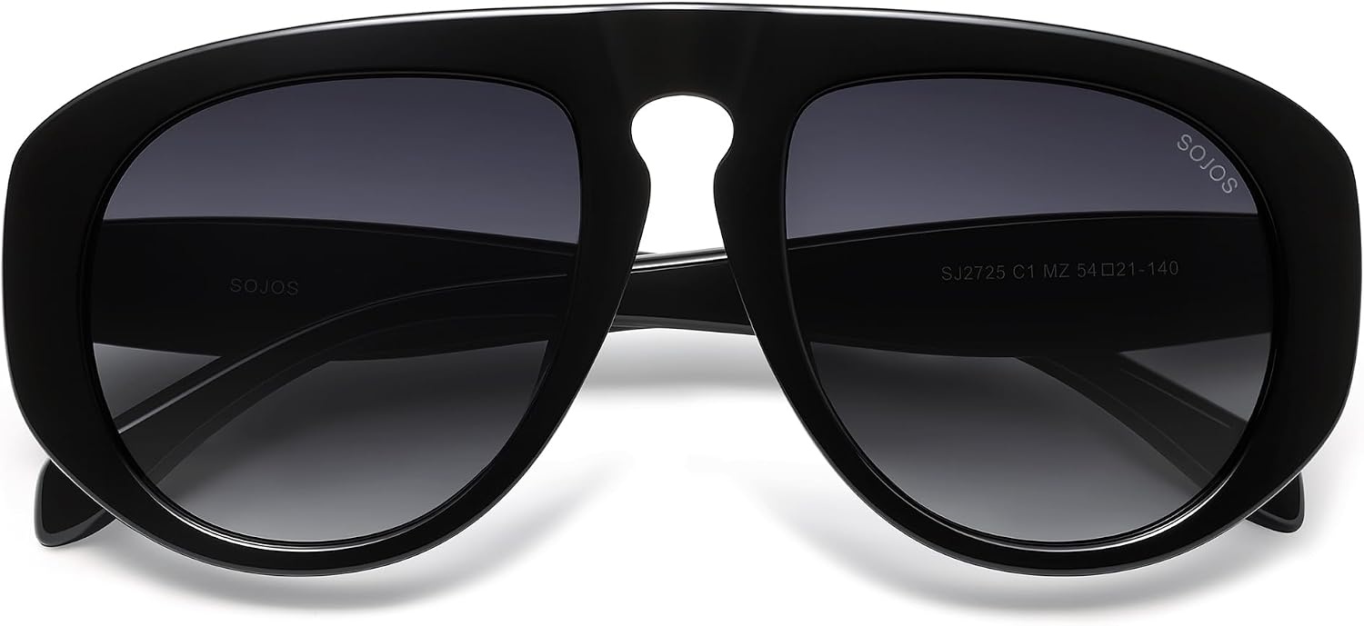 image:imageSOJOS Trendy Oversized Polarized Aviator Sunglasses Womens Mens SJ2725  70s 80s Retro Vintage Shades Big Bold Thick Frame UV Protection TAC Lenses Sun GlassesBlackGrey