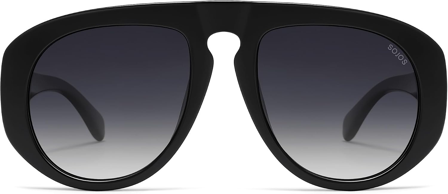 image:imageSOJOS Trendy Oversized Polarized Aviator Sunglasses Womens Mens SJ2725  70s 80s Retro Vintage Shades Big Bold Thick Frame UV Protection TAC Lenses Sun GlassesBlackGrey