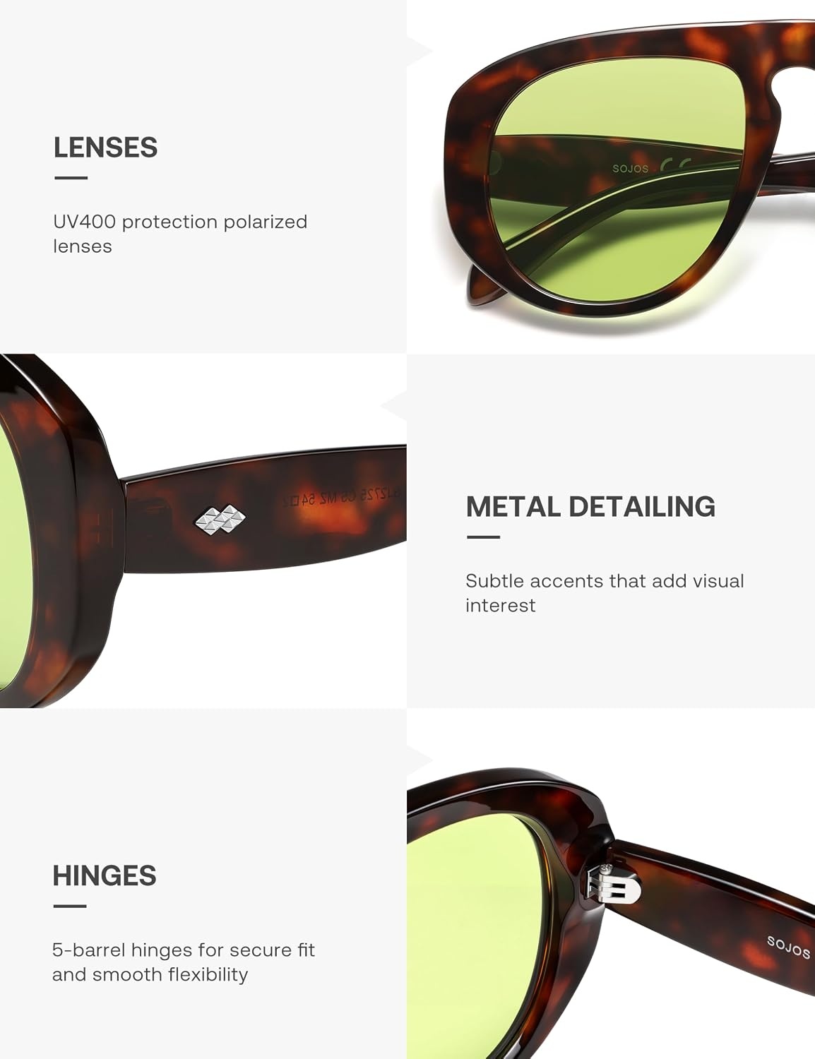 image:imageSOJOS Trendy Oversized Polarized Aviator Sunglasses Womens Mens SJ2725  70s 80s Retro Vintage Shades Big Bold Thick Frame UV Protection TAC Lenses Sun GlassesTortoiseGreen