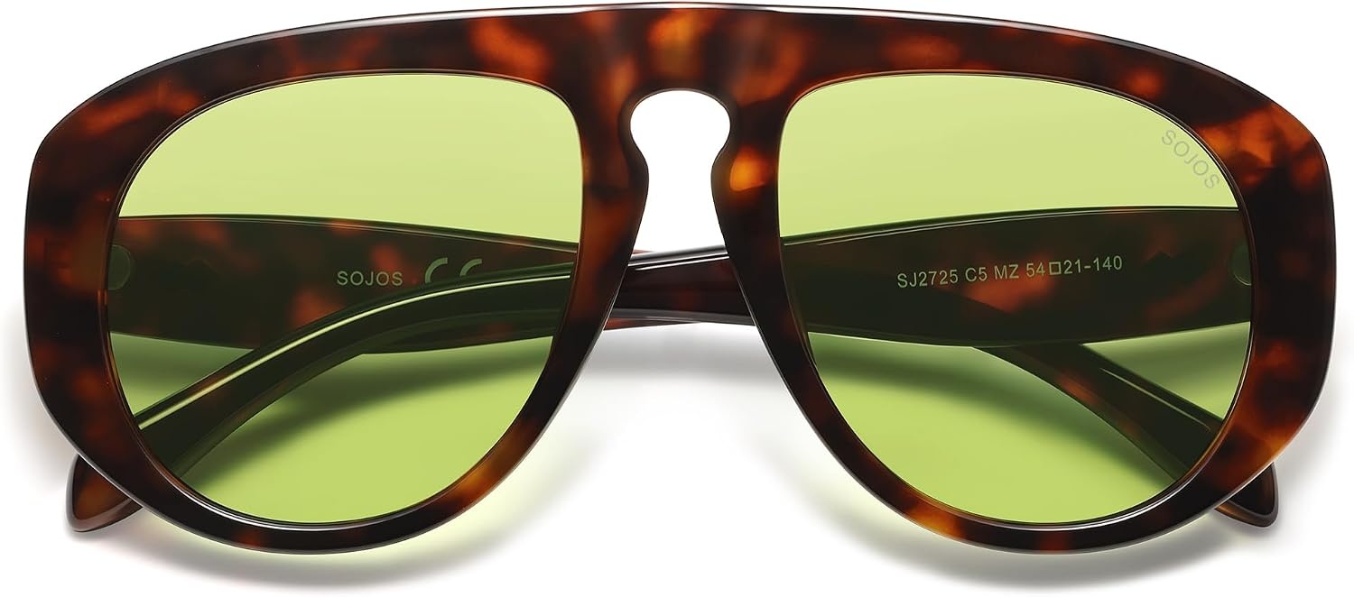 image:imageSOJOS Trendy Oversized Polarized Aviator Sunglasses Womens Mens SJ2725  70s 80s Retro Vintage Shades Big Bold Thick Frame UV Protection TAC Lenses Sun GlassesTortoiseGreen
