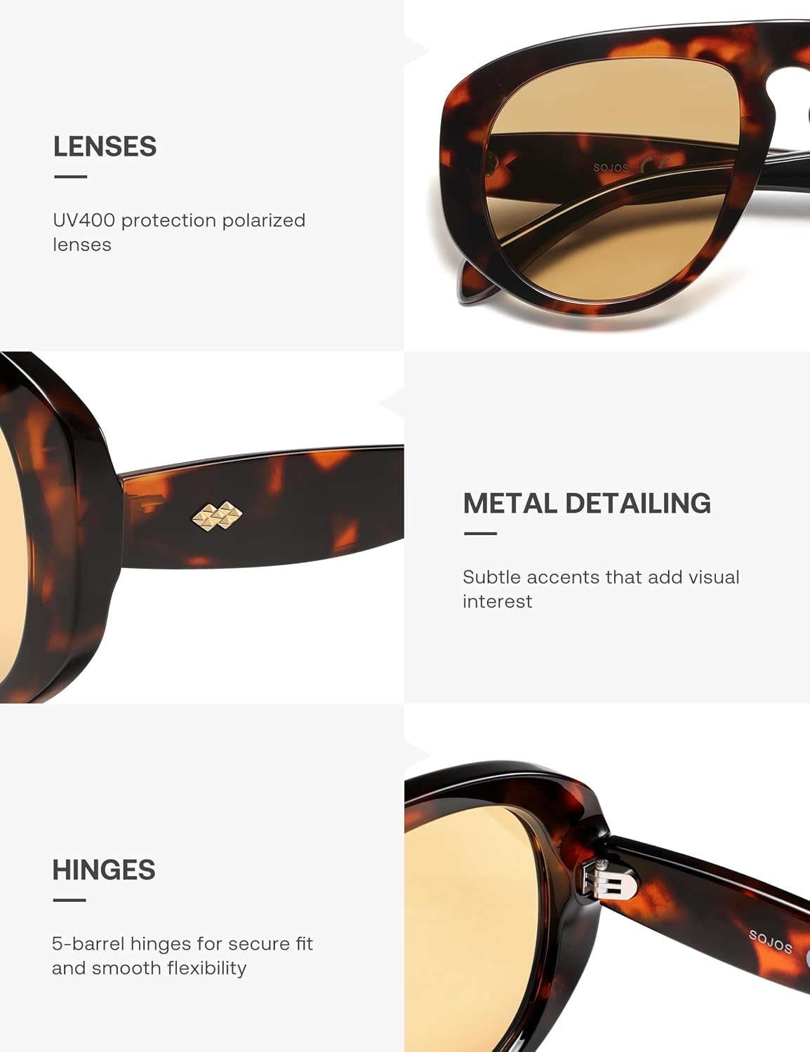 image:imageSOJOS Trendy Oversized Polarized Aviator Sunglasses Womens Mens SJ2725  70s 80s Retro Vintage Shades Big Bold Thick Frame UV Protection TAC Lenses Sun GlassesTortoiseTea