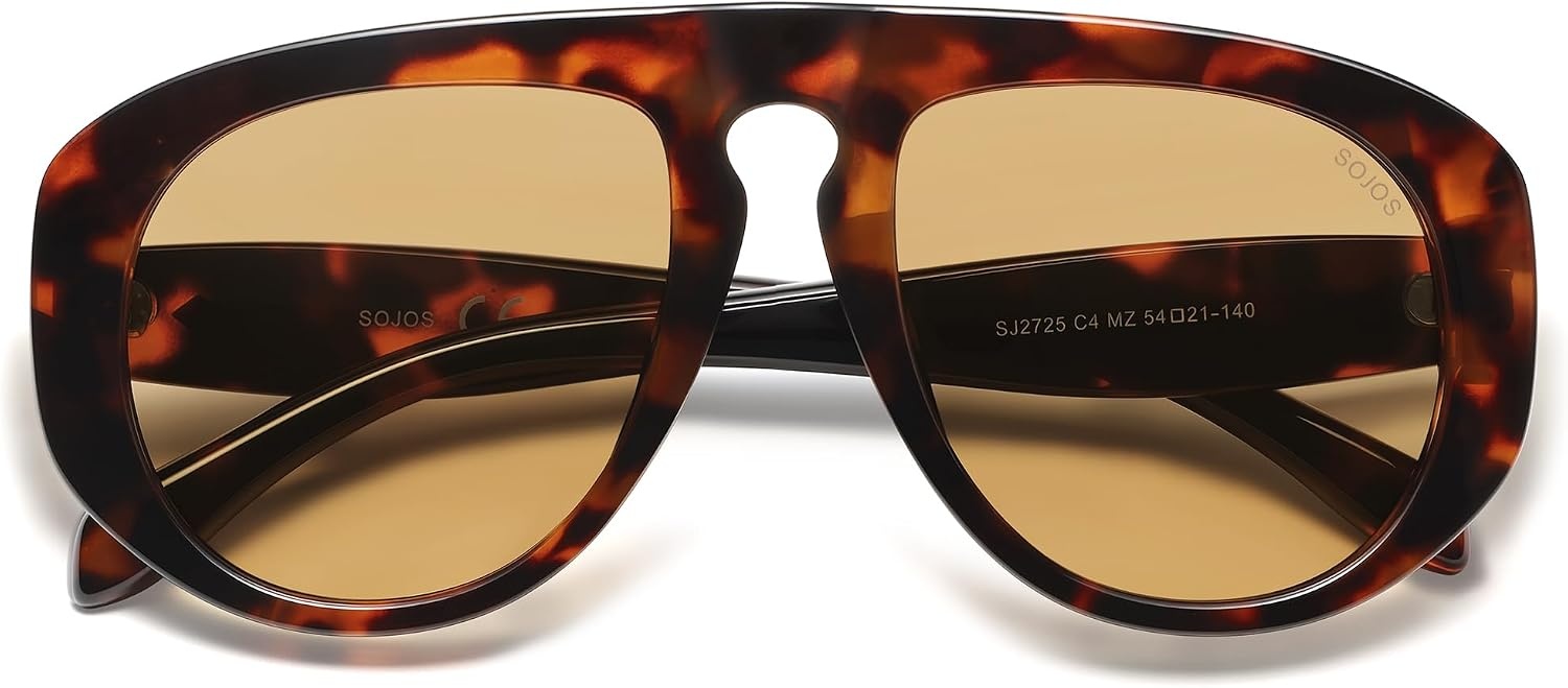 image:imageSOJOS Trendy Oversized Polarized Aviator Sunglasses Womens Mens SJ2725  70s 80s Retro Vintage Shades Big Bold Thick Frame UV Protection TAC Lenses Sun GlassesTortoiseTea