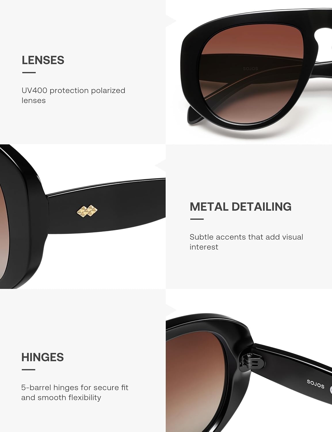 image:imageSOJOS Trendy Oversized Polarized Aviator Sunglasses Womens Mens SJ2725  70s 80s Retro Vintage Shades Big Bold Thick Frame UV Protection TAC Lenses Sun GlassesBlackBrown