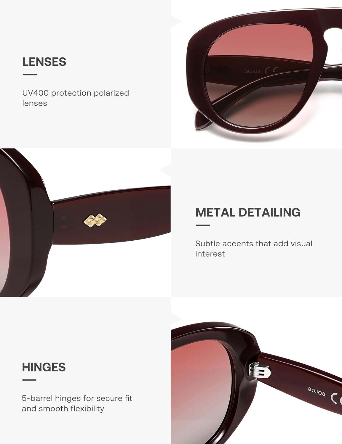 image:imageSOJOS Trendy Oversized Polarized Aviator Sunglasses Womens Mens SJ2725  70s 80s Retro Vintage Shades Big Bold Thick Frame UV Protection TAC Lenses Sun GlassesRedRed
