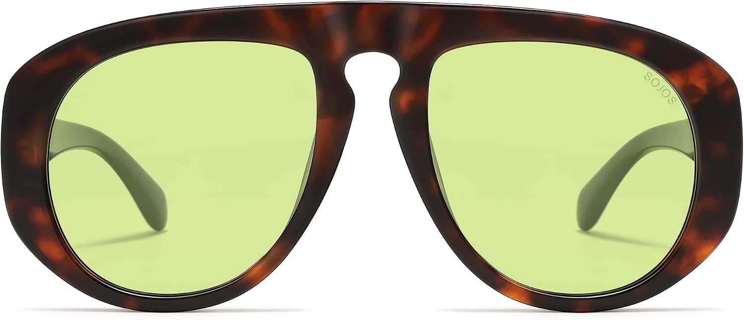 image:imageSOJOS Trendy Oversized Polarized Aviator Sunglasses Womens Mens SJ2725  70s 80s Retro Vintage Shades Big Bold Thick Frame UV Protection TAC Lenses Sun GlassesTortoiseGreen