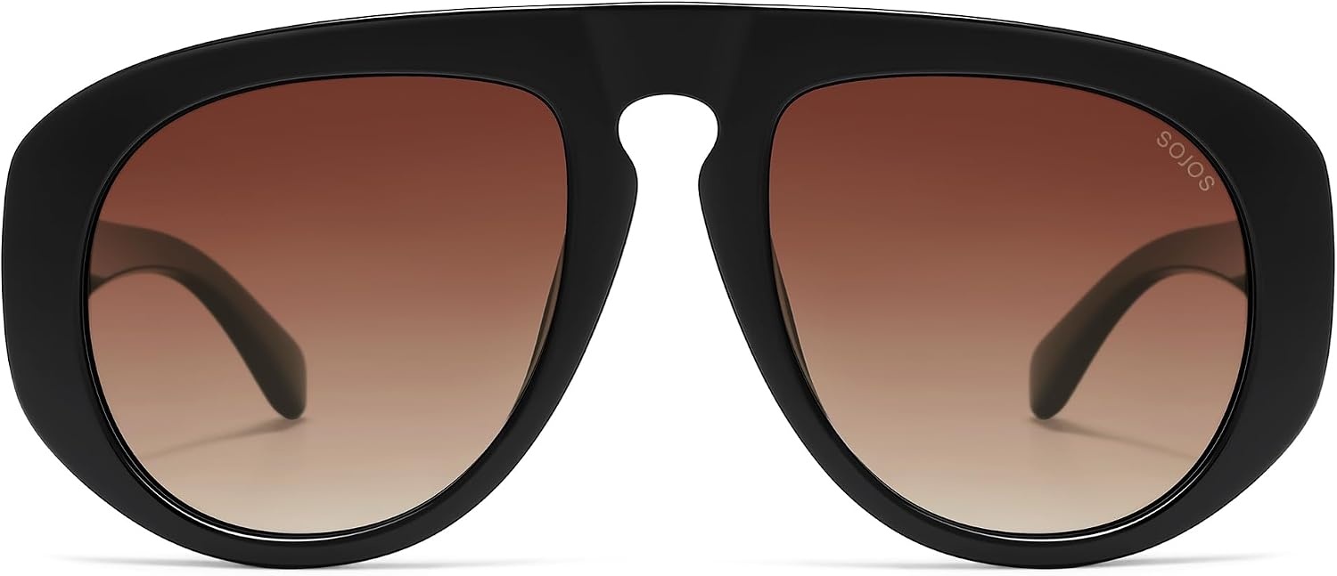 image:imageSOJOS Trendy Oversized Polarized Aviator Sunglasses Womens Mens SJ2725  70s 80s Retro Vintage Shades Big Bold Thick Frame UV Protection TAC Lenses Sun GlassesBlackBrown