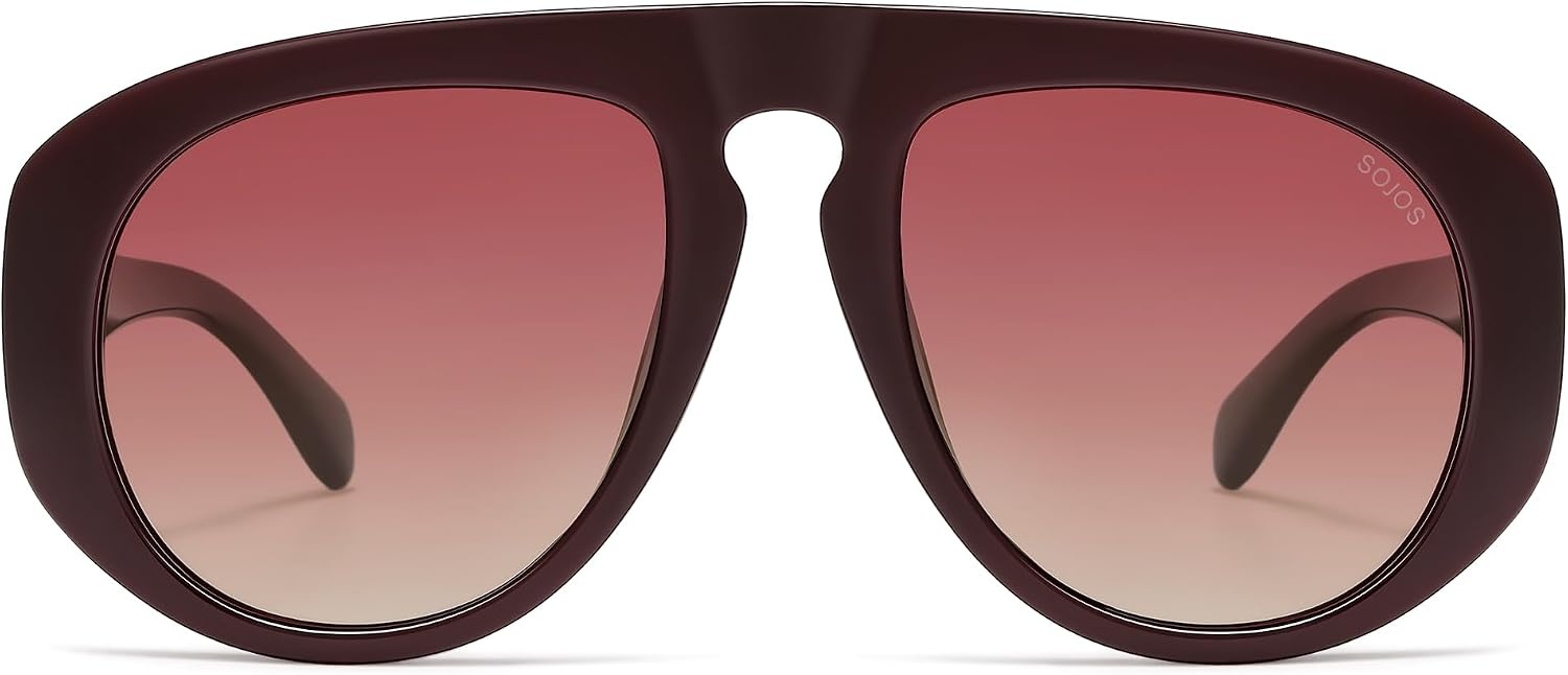 image:imageSOJOS Trendy Oversized Polarized Aviator Sunglasses Womens Mens SJ2725  70s 80s Retro Vintage Shades Big Bold Thick Frame UV Protection TAC Lenses Sun GlassesRedRed