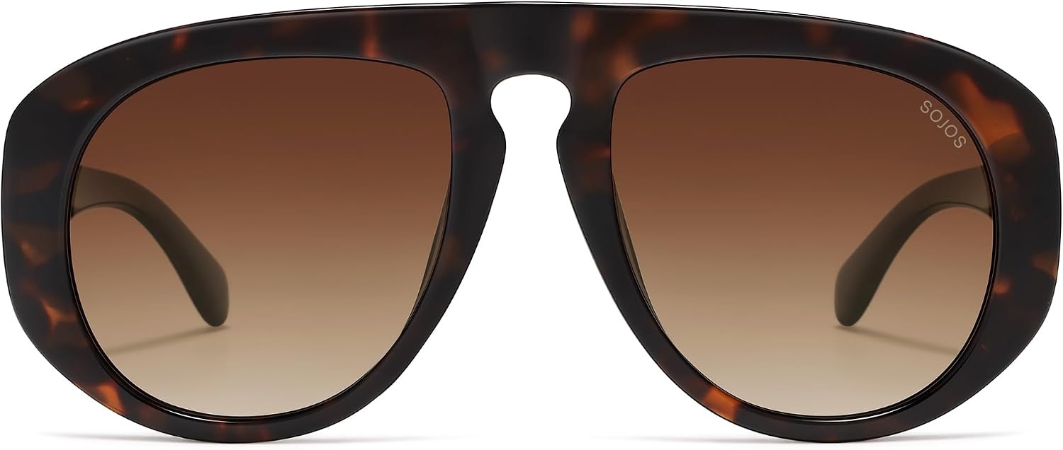 image:imageSOJOS Trendy Oversized Polarized Aviator Sunglasses Womens Mens SJ2725  70s 80s Retro Vintage Shades Big Bold Thick Frame UV Protection TAC Lenses Sun GlassesTortoiseBrown