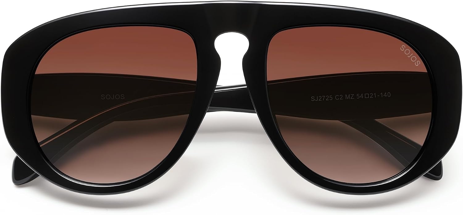 image:imageSOJOS Trendy Oversized Polarized Aviator Sunglasses Womens Mens SJ2725  70s 80s Retro Vintage Shades Big Bold Thick Frame UV Protection TAC Lenses Sun GlassesBlackBrown