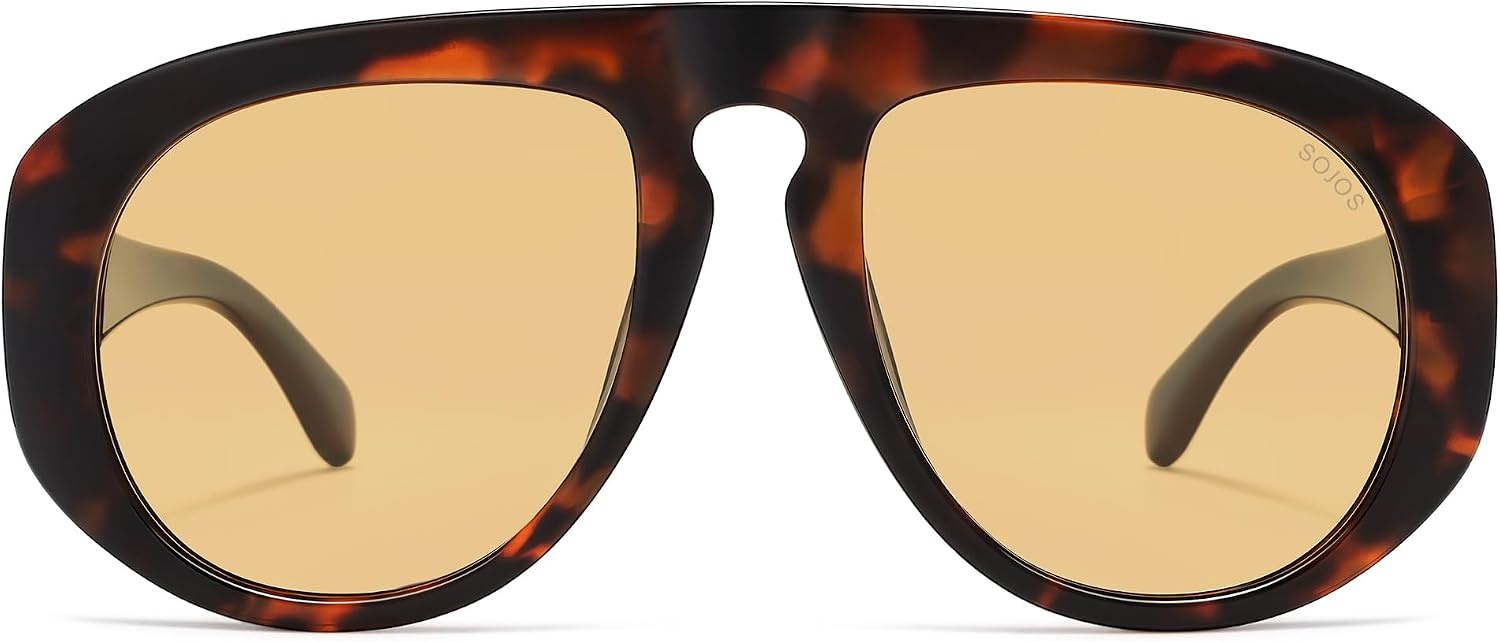 image:imageSOJOS Trendy Oversized Polarized Aviator Sunglasses Womens Mens SJ2725  70s 80s Retro Vintage Shades Big Bold Thick Frame UV Protection TAC Lenses Sun GlassesTortoiseTea