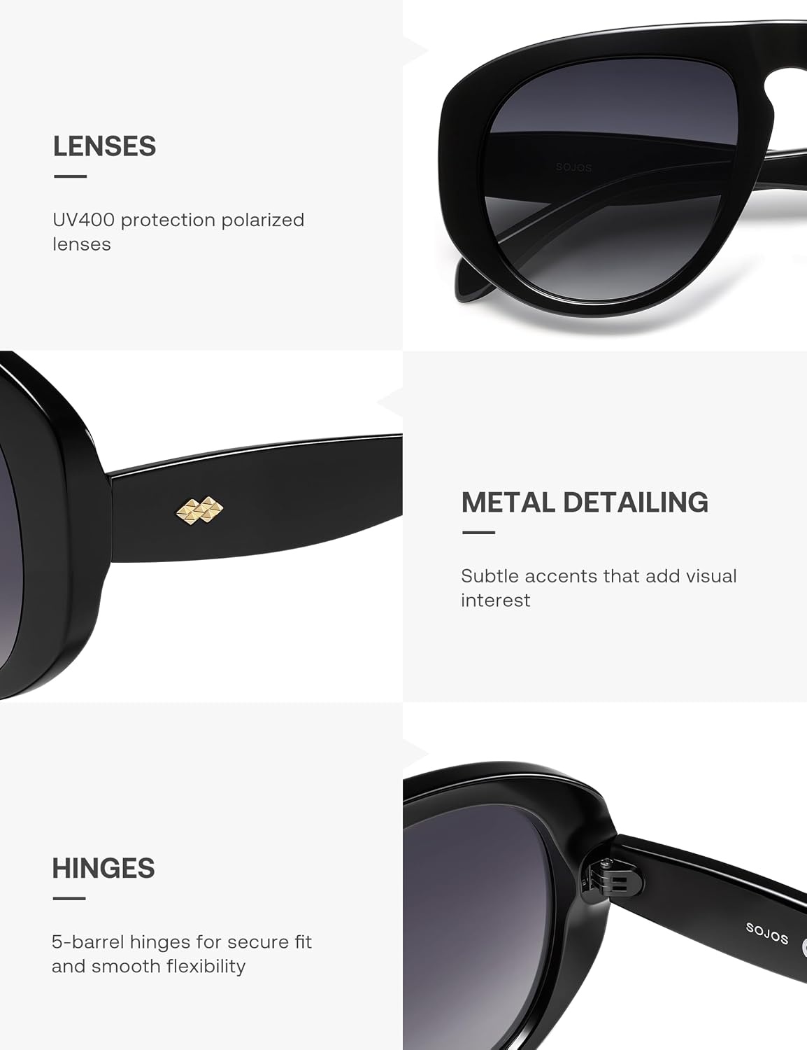 image:imageSOJOS Trendy Oversized Polarized Aviator Sunglasses Womens Mens SJ2725  70s 80s Retro Vintage Shades Big Bold Thick Frame UV Protection TAC Lenses Sun GlassesBlackGrey