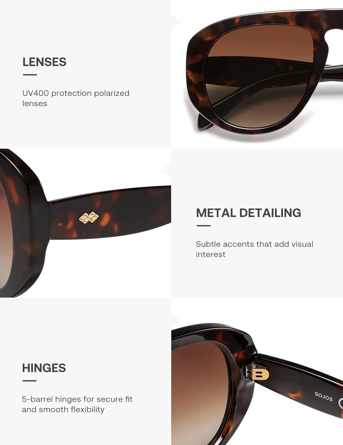 image:imageSOJOS Trendy Oversized Polarized Aviator Sunglasses Womens Mens SJ2725  70s 80s Retro Vintage Shades Big Bold Thick Frame UV Protection TAC Lenses Sun GlassesTortoiseBrown