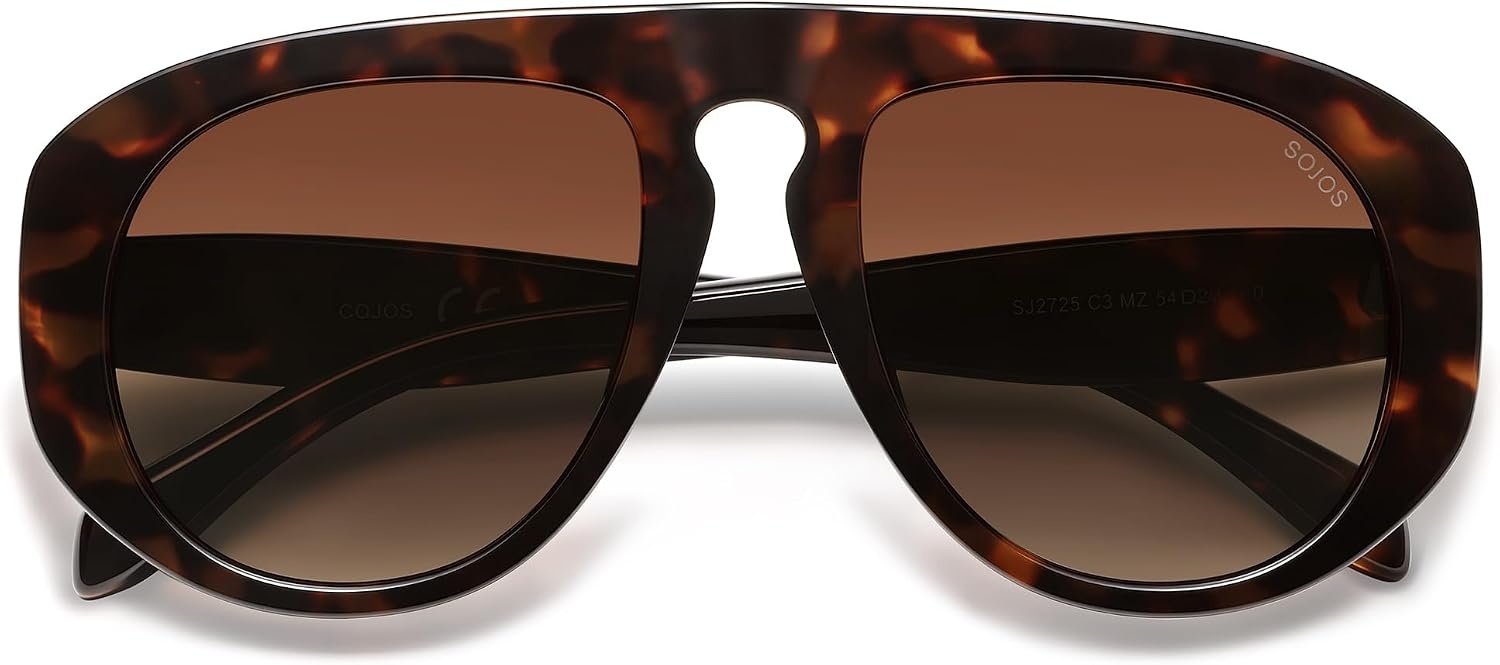 image:imageSOJOS Trendy Oversized Polarized Aviator Sunglasses Womens Mens SJ2725  70s 80s Retro Vintage Shades Big Bold Thick Frame UV Protection TAC Lenses Sun GlassesTortoiseBrown