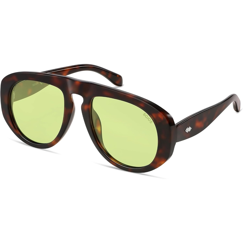 image:imageSOJOS Trendy Oversized Polarized Aviator Sunglasses Womens Mens SJ2725  70s 80s Retro Vintage Shades Big Bold Thick Frame UV Protection TAC Lenses Sun GlassesTortoiseGreen