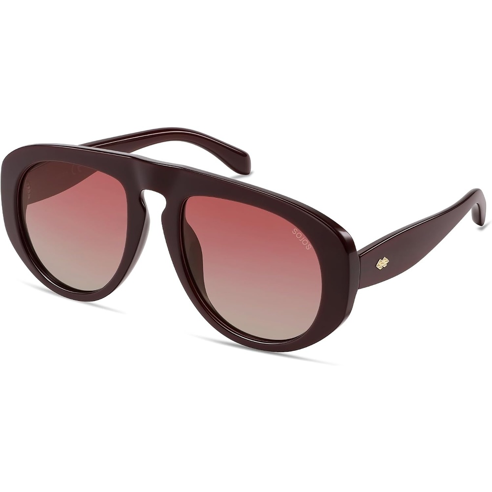 image:imageSOJOS Trendy Oversized Polarized Aviator Sunglasses Womens Mens SJ2725  70s 80s Retro Vintage Shades Big Bold Thick Frame UV Protection TAC Lenses Sun GlassesRedRed