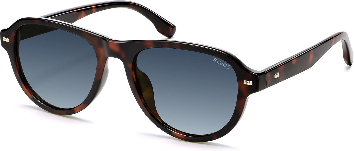 image:imageSOJOS Retro Thick Polarized Aviator Sunglasses for Women Men SJ2715  Vintage 70s Style Pilot Shades UV Protection SunniesTortoiseGradient Blue