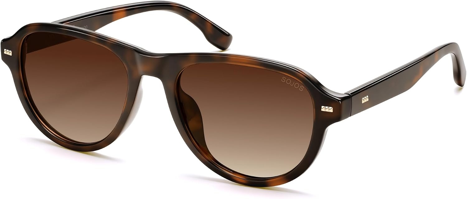 image:imageSOJOS Retro Thick Polarized Aviator Sunglasses for Women Men SJ2715  Vintage 70s Style Pilot Shades UV Protection SunniesTortoiseGradient Brown