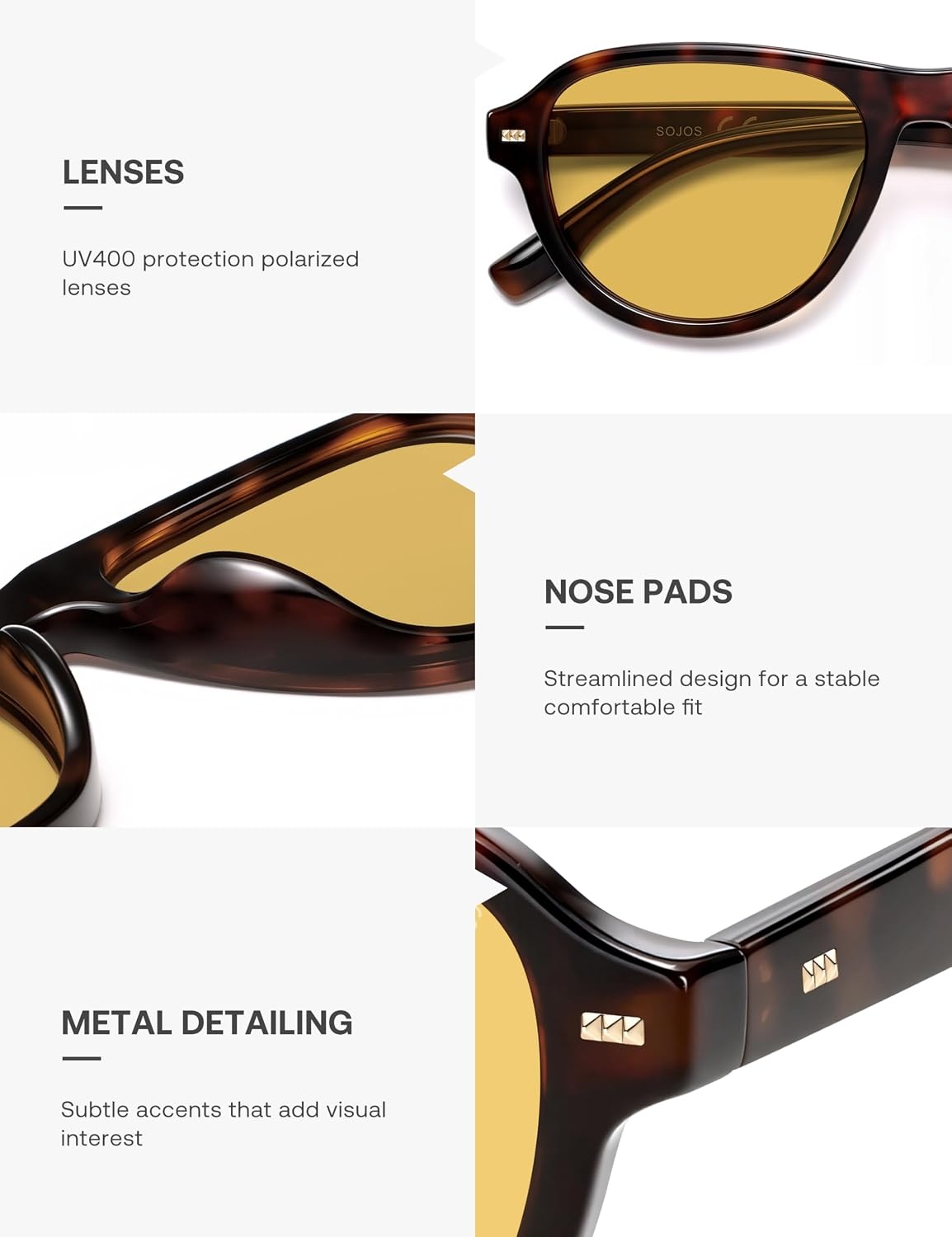 image:imageSOJOS Retro Thick Polarized Aviator Sunglasses for Women Men SJ2715  Vintage 70s Style Pilot Shades UV Protection SunniesTortoiseYellow