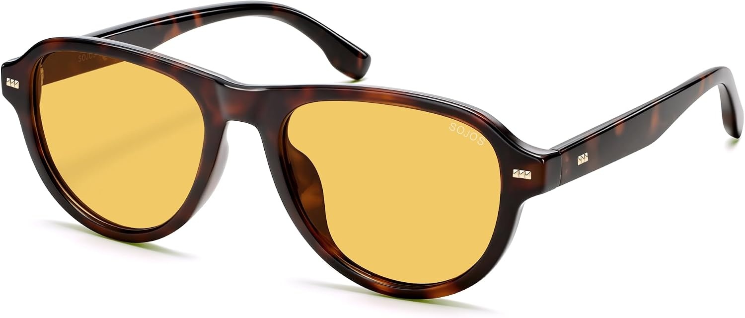 image:imageSOJOS Retro Thick Polarized Aviator Sunglasses for Women Men SJ2715  Vintage 70s Style Pilot Shades UV Protection SunniesTortoiseYellow