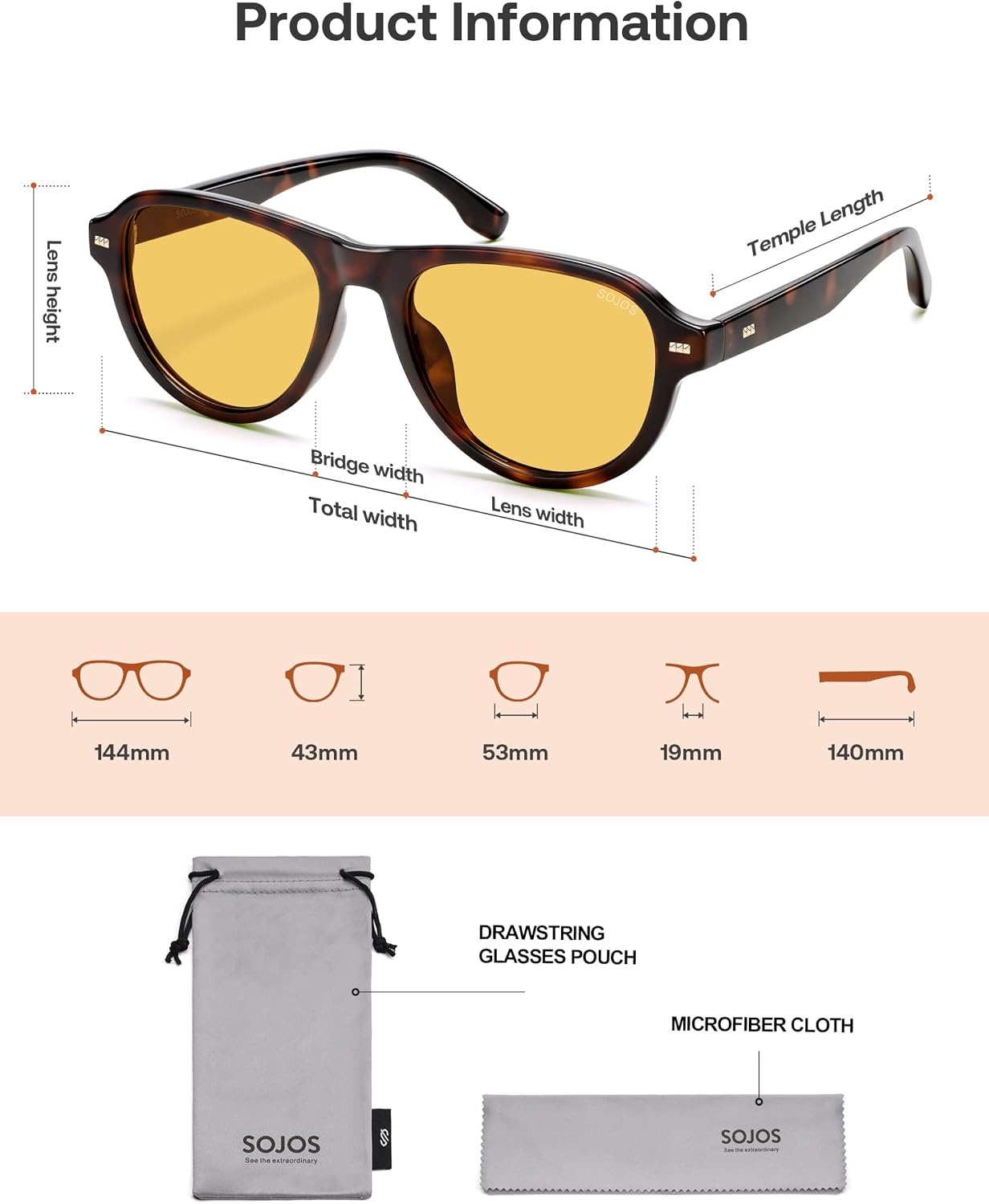 image:imageSOJOS Retro Thick Polarized Aviator Sunglasses for Women Men SJ2715  Vintage 70s Style Pilot Shades UV Protection SunniesTortoiseYellow